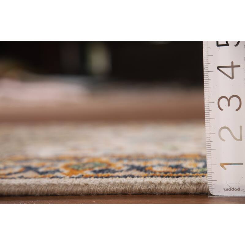 Geometric Beige Heriz Serapi Runner Rug Hand-Knotted Wool Carpet - 2'5"x 8'1"