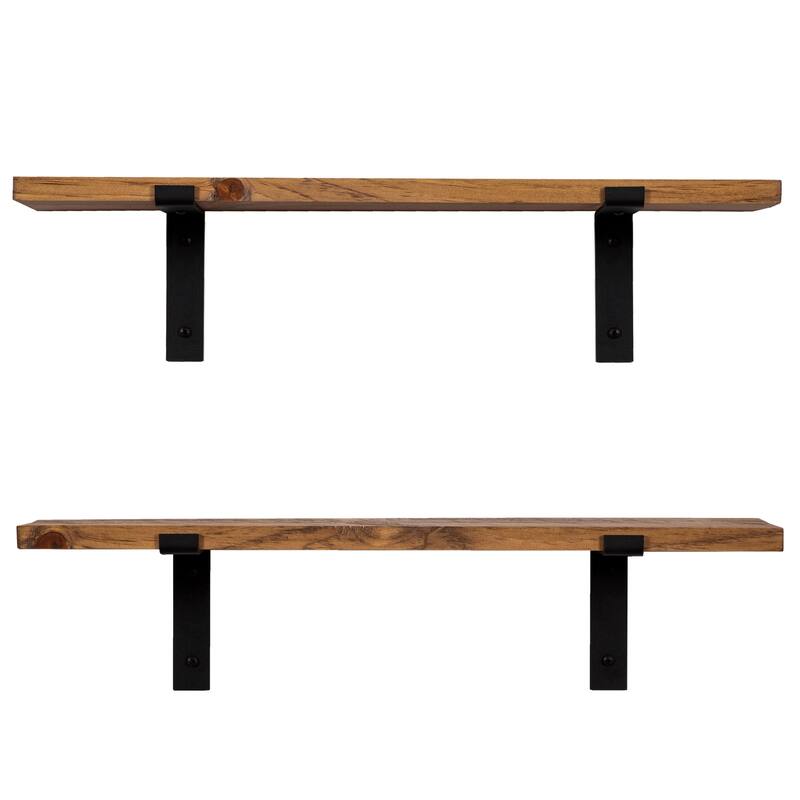Handmade Rustic Wood Floating Shelves with L Brackets (Set of 2)