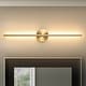 preview thumbnail 56 of 119, 1-Light Black/ Gold/ Nickel Modern Long Linear Strip Wall Sconce Dimmable LED Bathroom Vanity Light Round backplate/W:27.5'' - gold