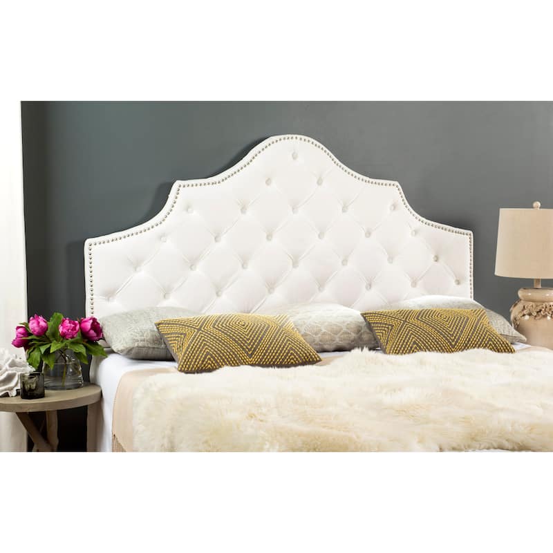 SAFAVIEH Rayna Grey Upholstered Tufted Headboard - Silver Nailhead (Full)