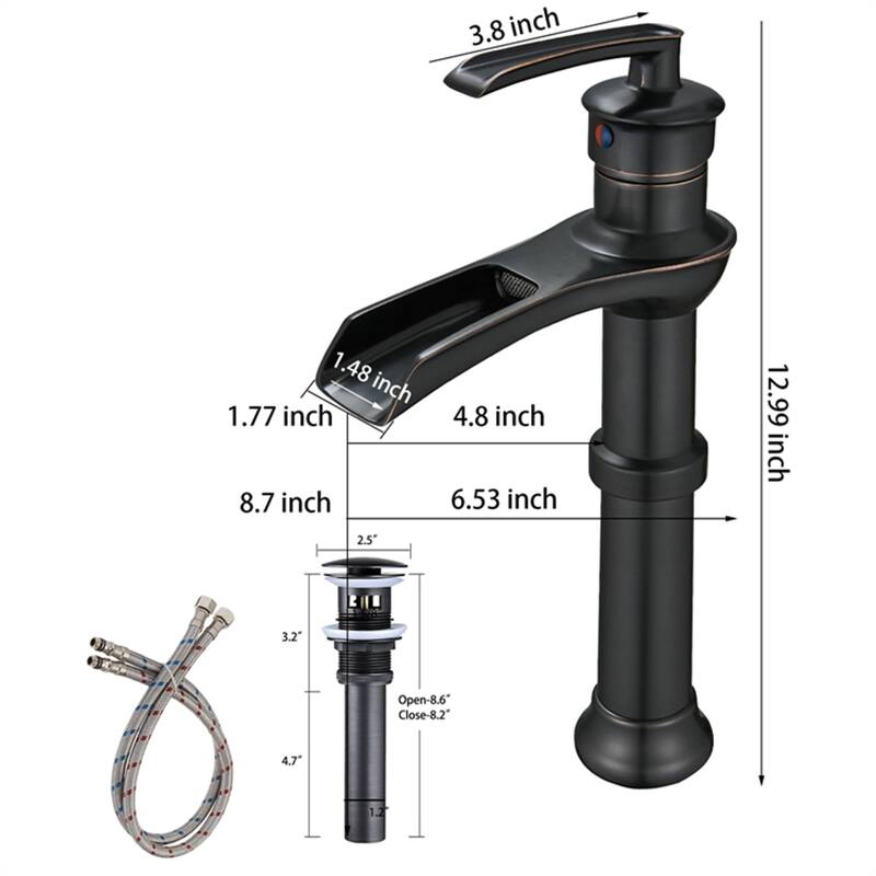 Waterfall Single Handle Bathroom Vessel Faucet With Drain Assembly Single Hole Vessel Sink Faucets Modern Basin Vanity High Tap