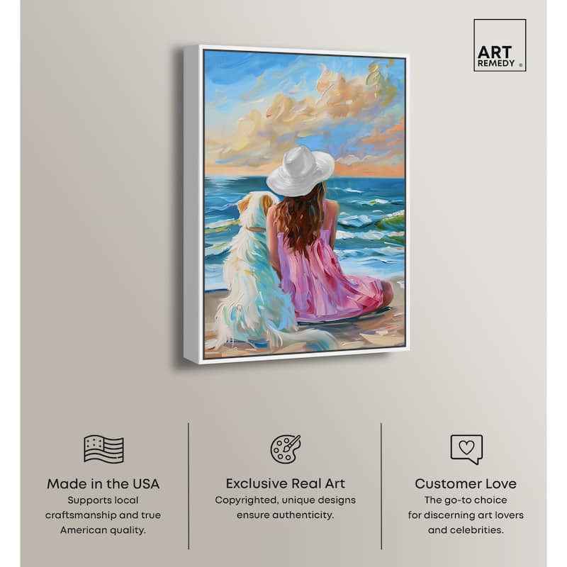 Art Remedy Girl And Her Best Friend Framed Colorful Coastal 1 Piece Canvas Wall Art