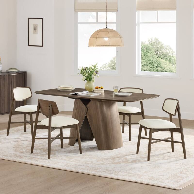 Spruce & Spring Mid-Century Upholstered Dining Chair with Solid Wood Frame - Set of 4 - Walnut