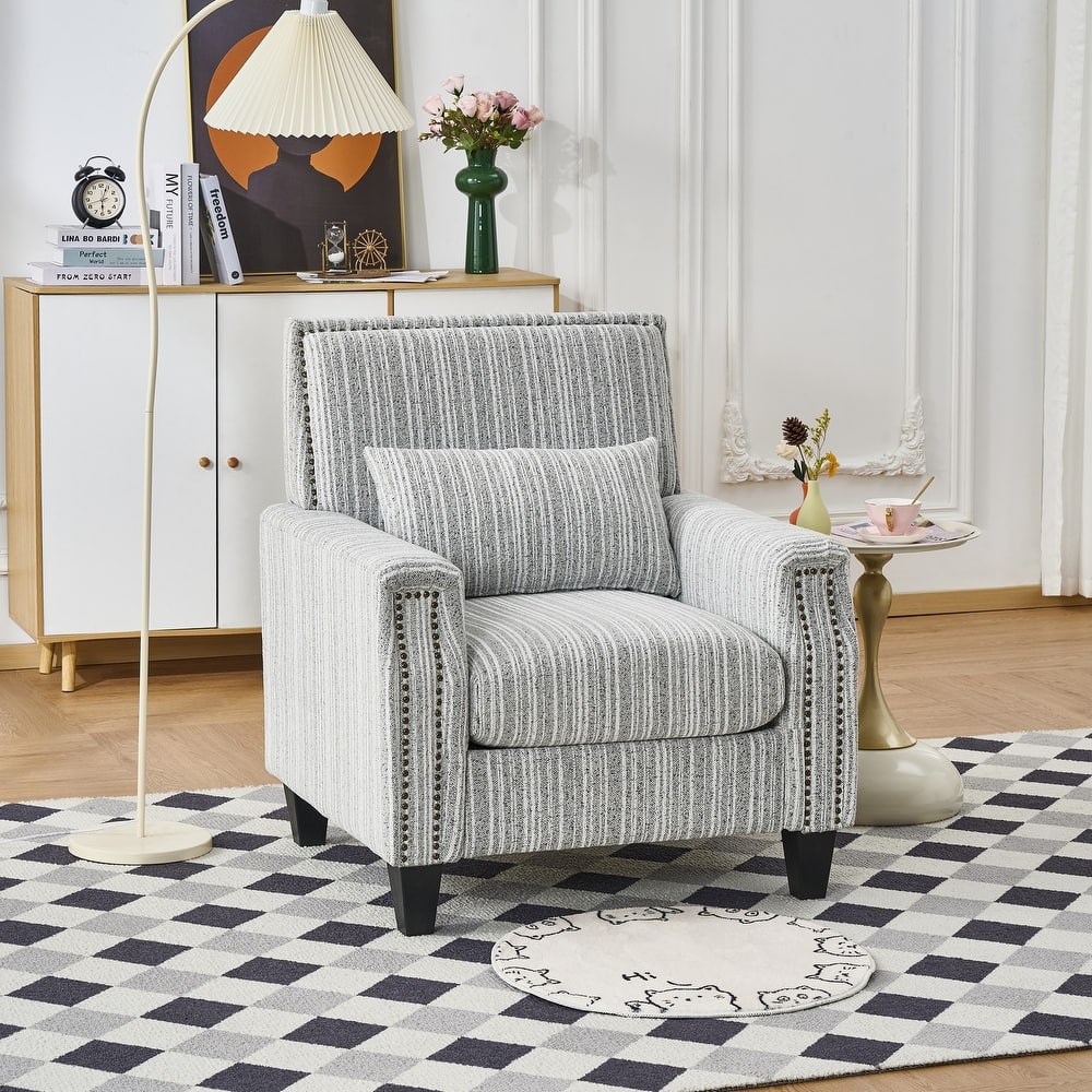 Modern Upholstered Accent Chair, Ergonomic Single Sofa Chair, Lounge Armchair with Nailhead Trim & Turned Legs