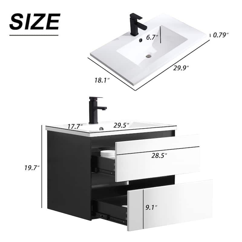 Wall Mounted Bathroom Vanity Combo w/ Drop in Sink Cabinet Set