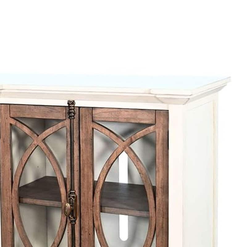 Camie TV Media Console, 4 Glass Cabinet Doors, White Solid Wood, 91 Inch