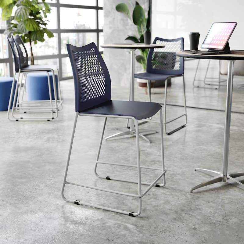 3 Pack Stackable Sled Base Counterstool with Vented Back and Integrated Footrest - 19.75"W x 22"D x 37.5"H