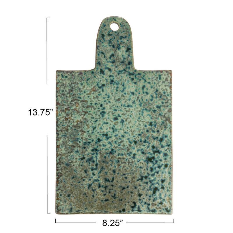 Matte Stoneware Cheese Board with Leather Tie - 13.8"L x 8.3"W x 0.5"H