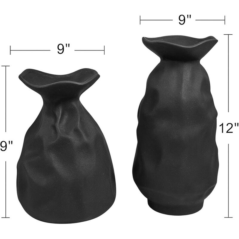 ARIA HOME Black Paper Bag Inspired Ceramic Vases Unique Modern Set of 2
