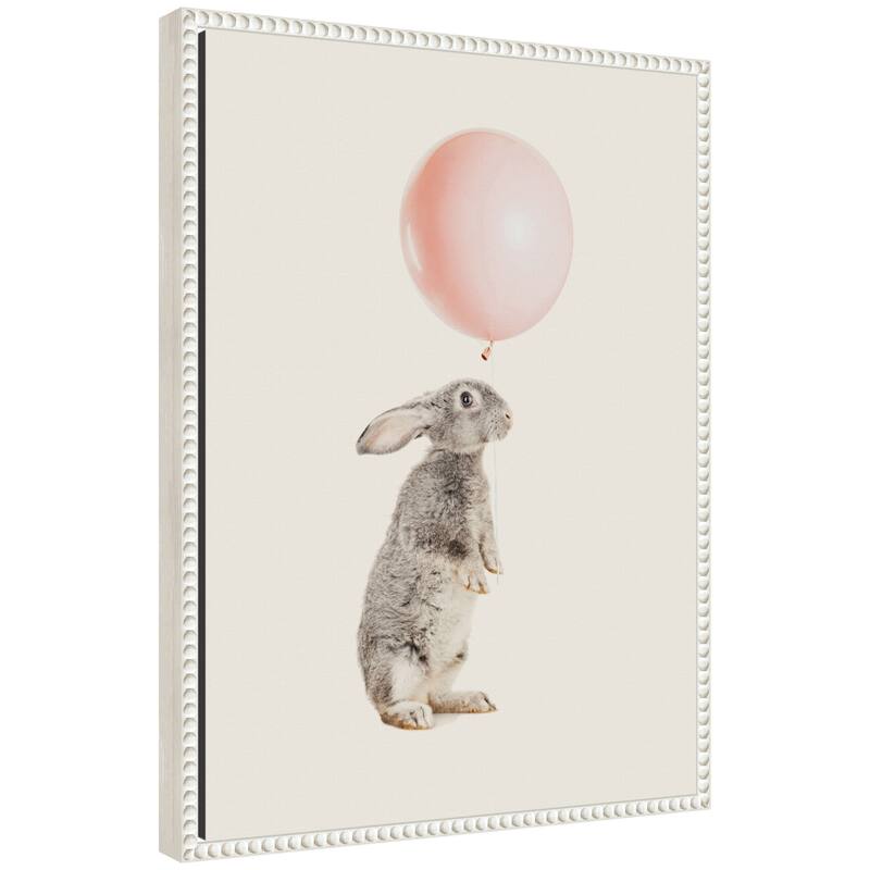 Kate and Laurel Sylvie The Bunny and the Pink Balloon Framed Canvas by July Art Prints - 18x24