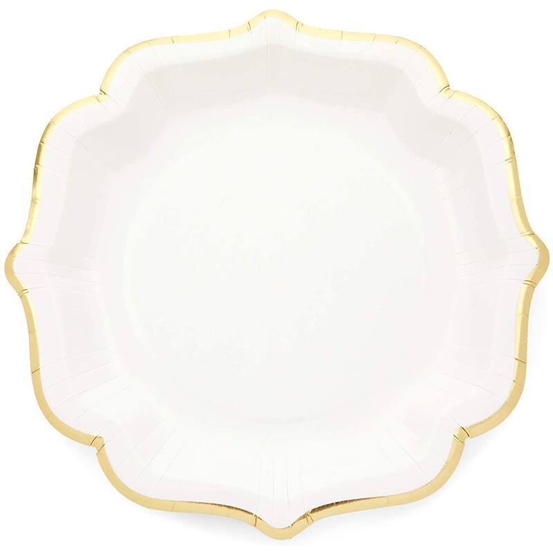 White Paper Party Plates with Gold Foil Scalloped Edging (9 In, 48 Pack)