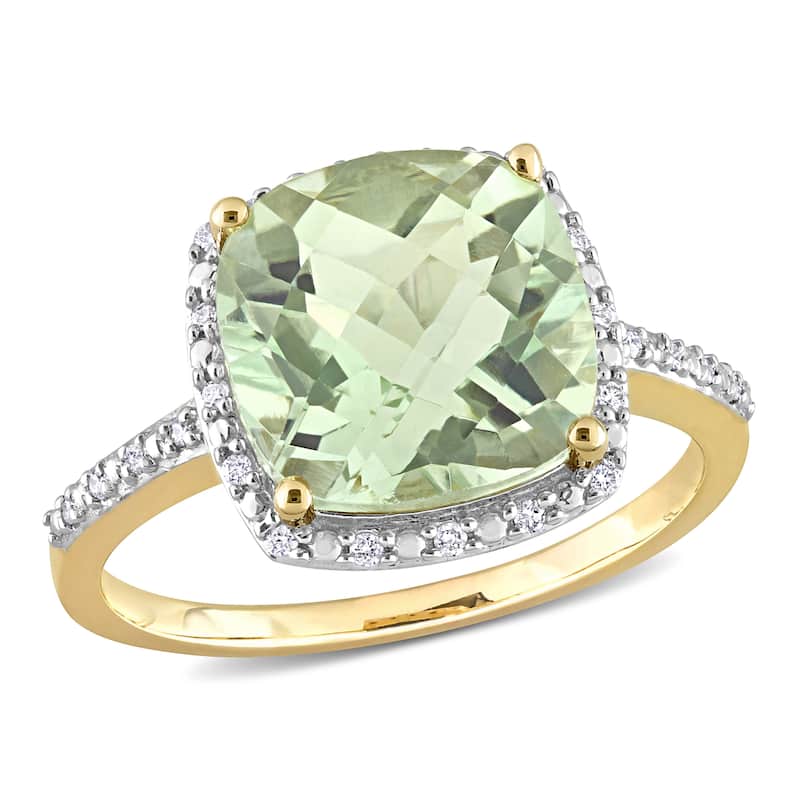 Miadora 4ct TGW Green Quartz 1/10ct TDW Diamond Ring 14k Yellow Gold
