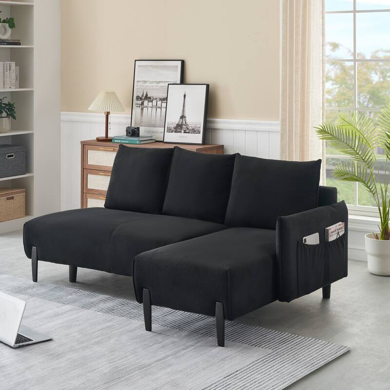 79.5 inches long, Velvet Sofa with Three Pillows, for Apartment Office Living Room - Black