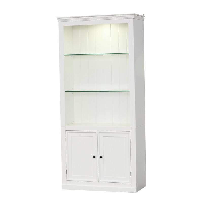 Farmhouse 78.75"Tall 4-Tier Display Shelf with Adjustable Glass Shelves and Dimmable Ceiling Light for Home Decor