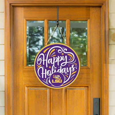 Louisiana State University 18" x 18" Happy Holidays Door Décor Wall Sign - 18" x 18"