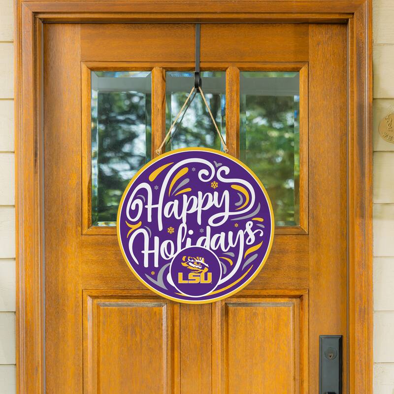 Louisiana State University 18" x 18" Happy Holidays Door Décor Wall Sign - 18" x 18"