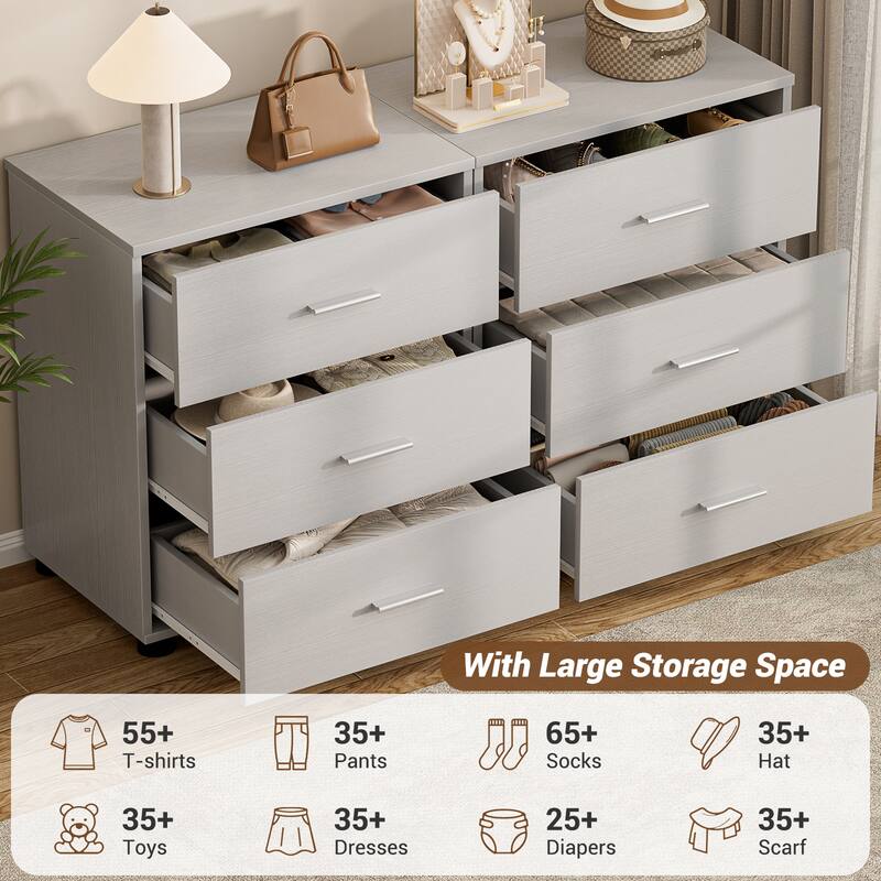 2-Pack Dressers with 6 Storage Drawers, Closet Organizers for Bedroom and Walk-in Closet