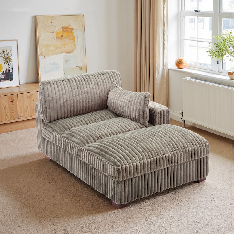 Oversized L-Shape Upholstered Chaise Lounge Sofa Couch - Left Facing - Light Brown