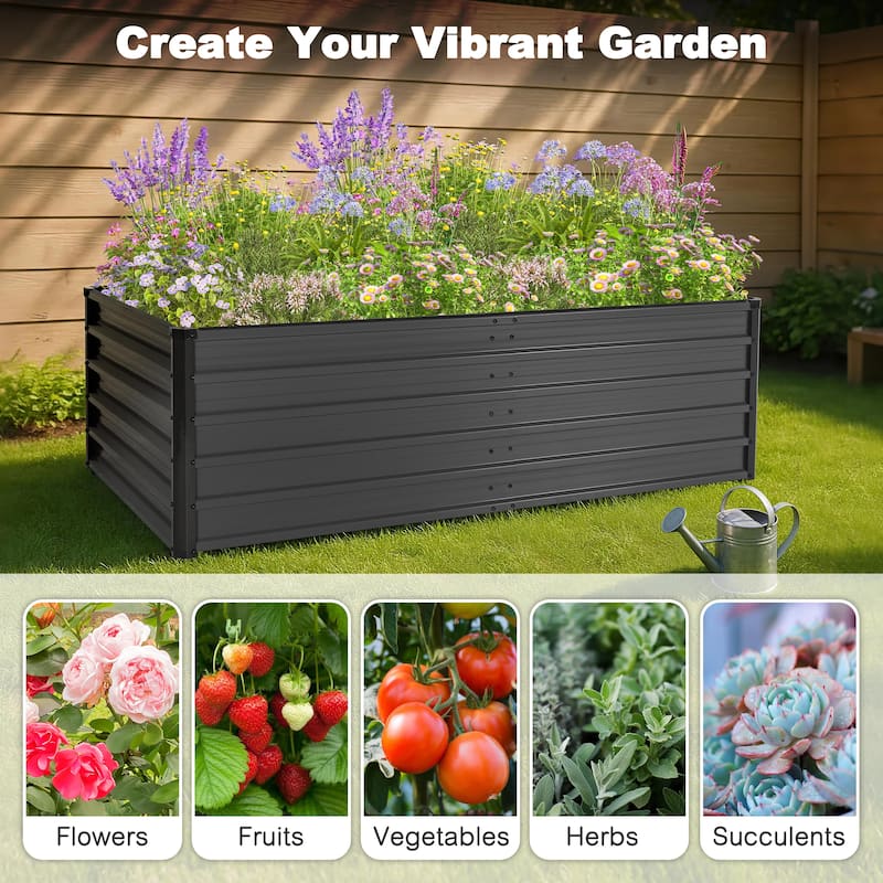 Rectangular Galvanized Raised Garden Bed Planter Box, Dark Gray