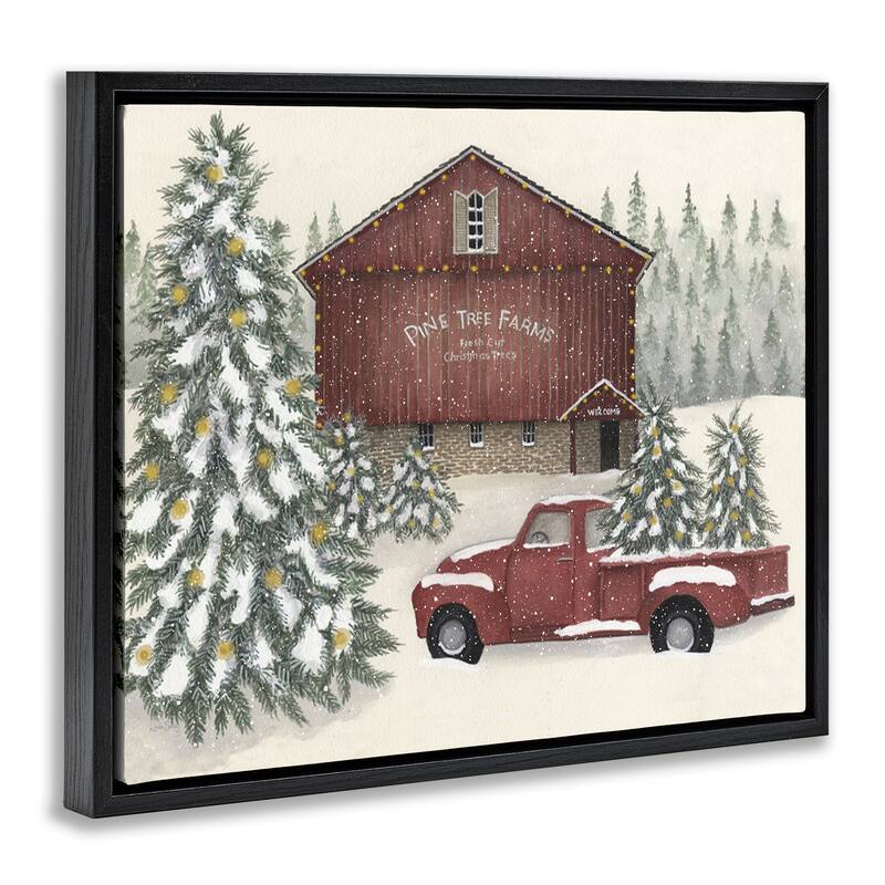 Stupell Winter Pine Tree Farm Framed Floater Canvas Wall Art Design By Linda Spivey