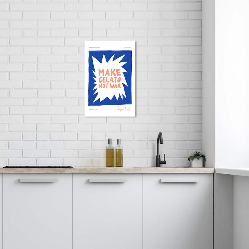 Wynwood Studio Canvas Typography and Quotes Gelato Not War Blue and Pastel Orange Modern & Contemporary Wall Art Canvas Print - 16 x 24