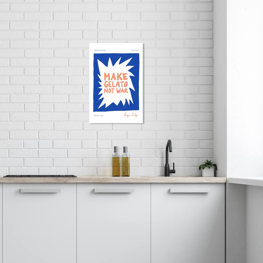 Wynwood Studio Canvas Typography and Quotes Gelato Not War Blue and Pastel Orange Modern & Contemporary Wall Art Canvas Print