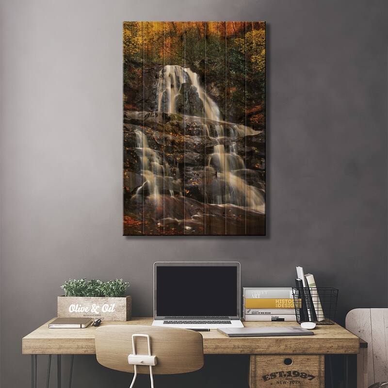 Autumn Falls Print On Wood by Jonathan Ross Photography - Multi-Color