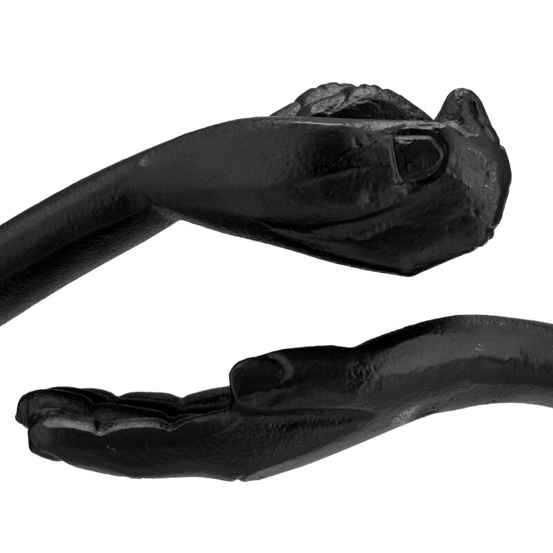 Metal, 15" Hand Ring On Base Sculpt , Black/White, Round, 15"H, Solid Color - 13" x 4" x 15"