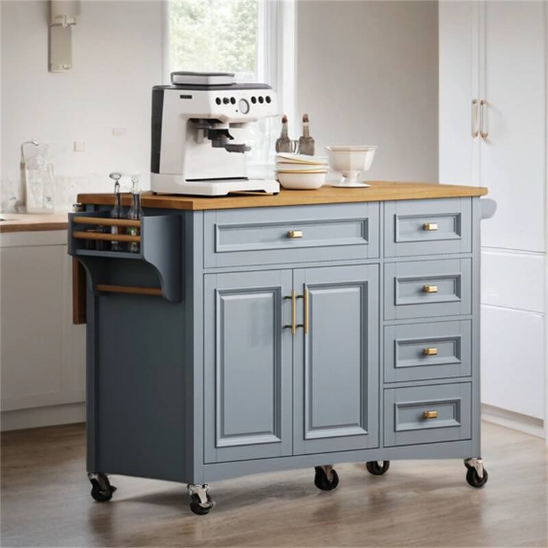52" Rolling Kitchen Island with Drop Leaf,Spice Rack,Adjustable Shelf