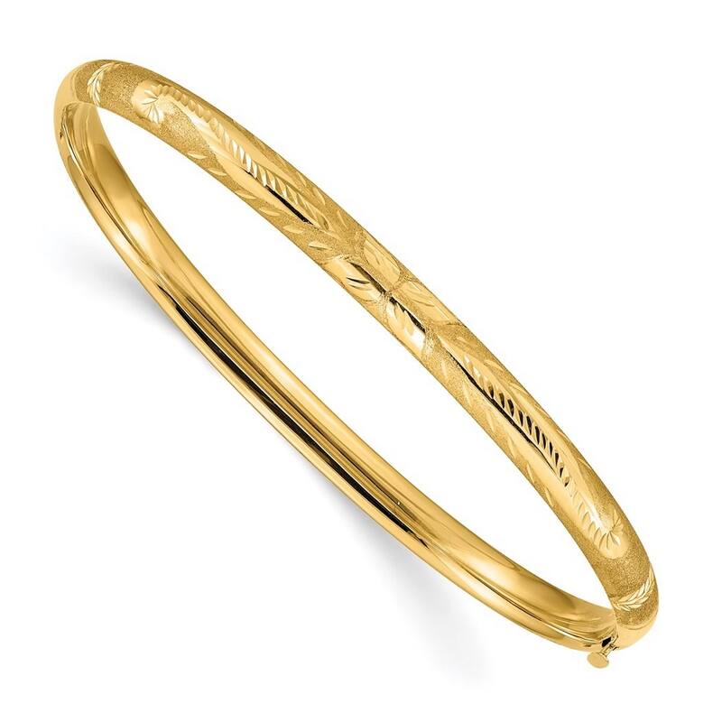 Curata 10k Yellow Gold 7" 5mm Florentine Engraved Hinged Bangle Bracelet