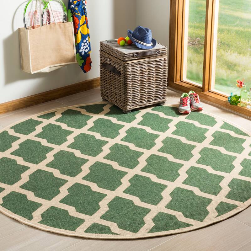 SAFAVIEH Linden Shirleyann Trellis Indoor/ Outdoor Patio Backyard Rug - 6'7" Round - Green/Creme