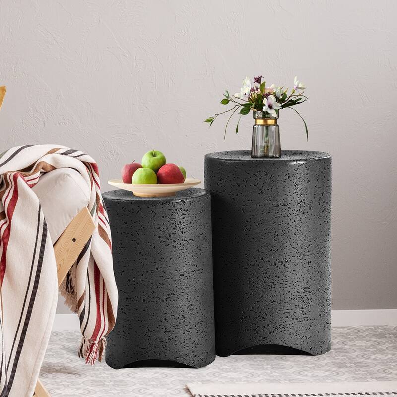 COSIEST Outdoor Concrete Side Tables (Set of 2)