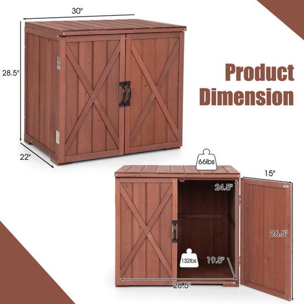 Outdoor Wooden Storage with Double Doors Brown 30.5" x 22