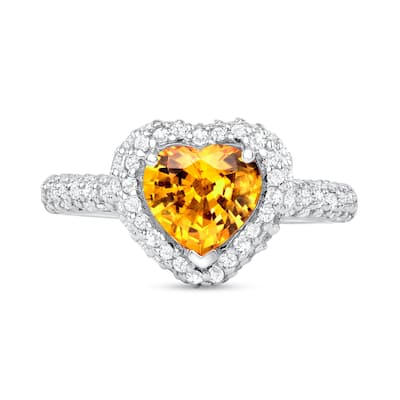 1.55 ct Yellow Sapphire and Diamond Ring in 14k White Gold