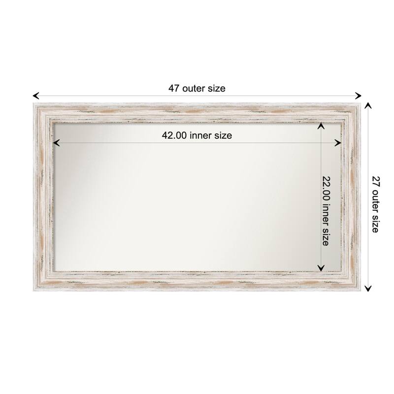 Alexandria White Wash Framed Non-Beveled Custom Wall Mirror, Bathroom Vanity Mirror - Outer Size: 47.25 x 27.25