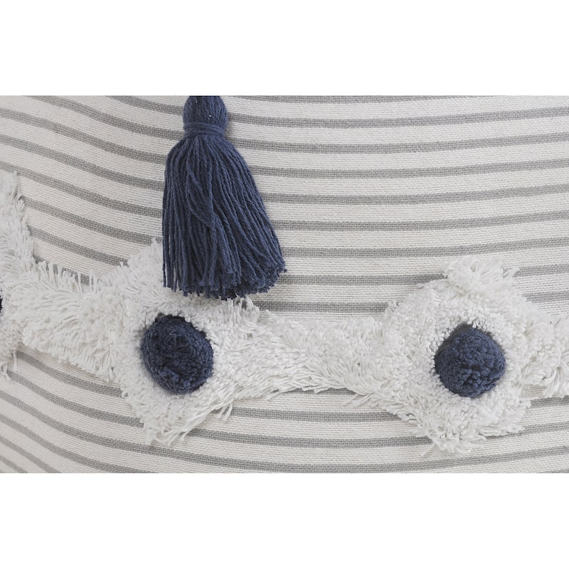 Striped Gray and Ivory Tufted Pouf