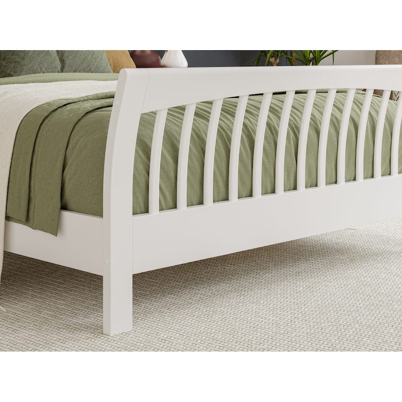 King Platform Bed - Solid Wood Low Profile Design - White Finish - Modern & Elegant