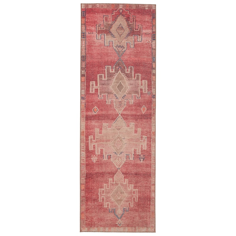 Evadne Machine Washable Medallion Pink/ Blue Area Rug - 2' 6" x 12' - Runner