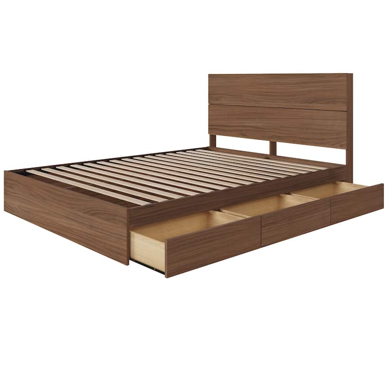 Nexera Storage Bed with Headboard, Walnut
