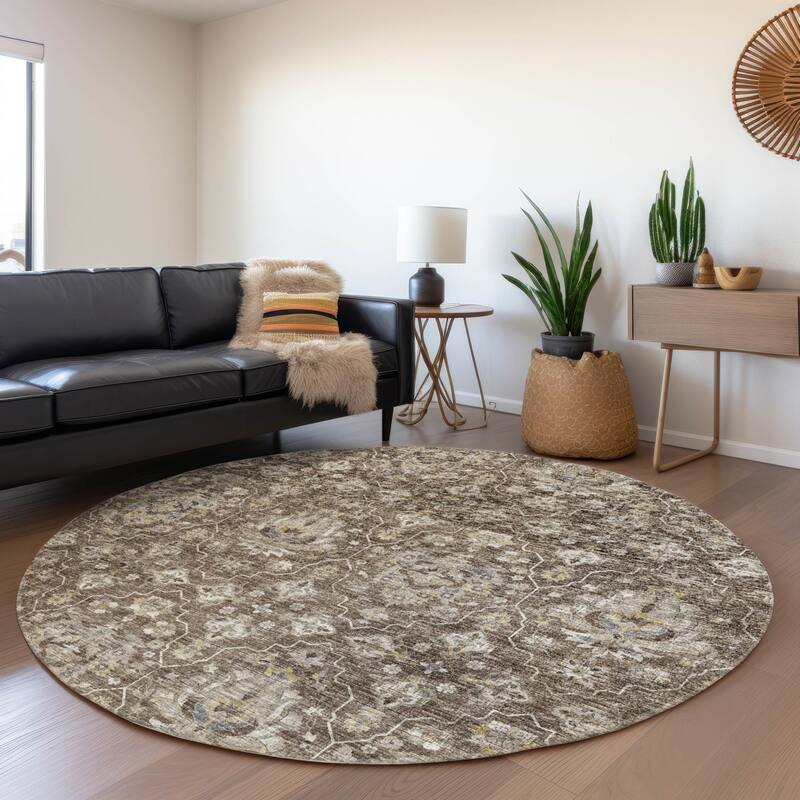 Premium Washable Super Soft Traditional Kashan Mayfield Rug - Driftwood - 8' x 8' - Round