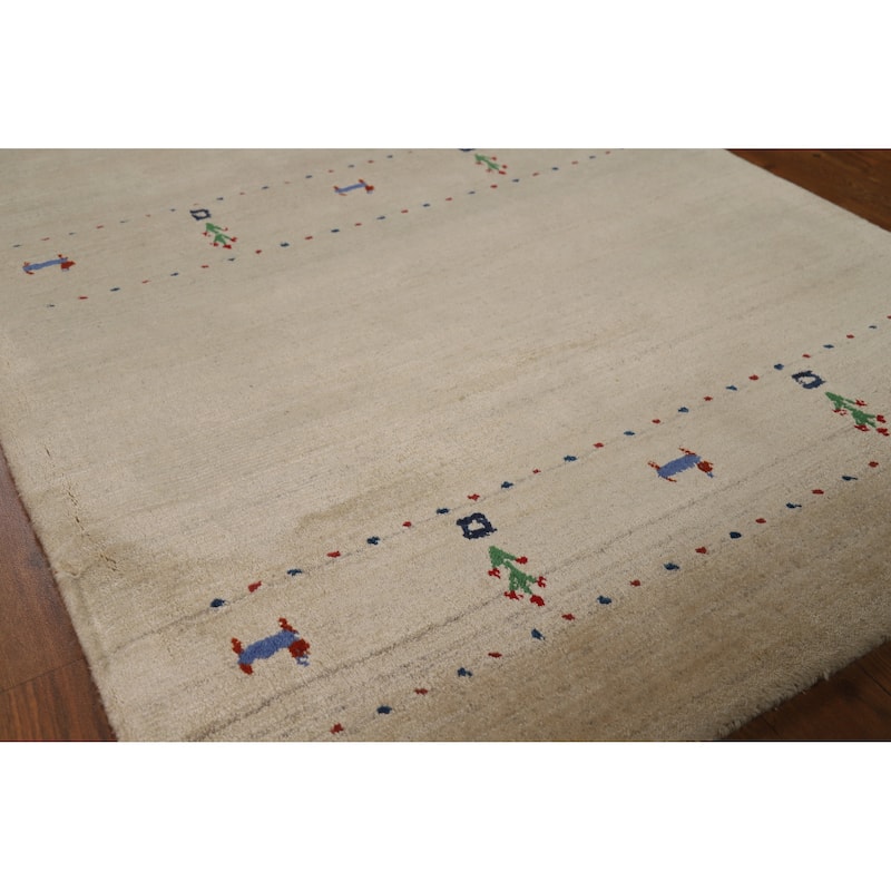 Tribal Gabbeh Indian Foyer Rug Handmade Oriental Silk Carpet - 3'0"x 4'10" - 3'0"x 4'10" - Ivory/Beige