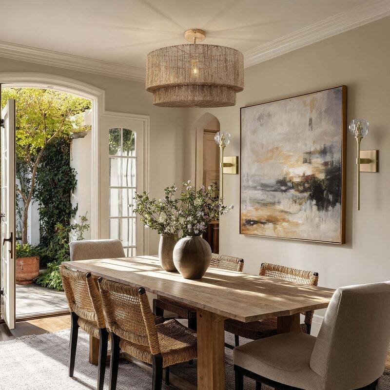 Luminous Lace Flush Mount - Jute Fibers Natural Handwoven Ceiling Light for Kitchen Island or Dining Room in Modern, Boho Style