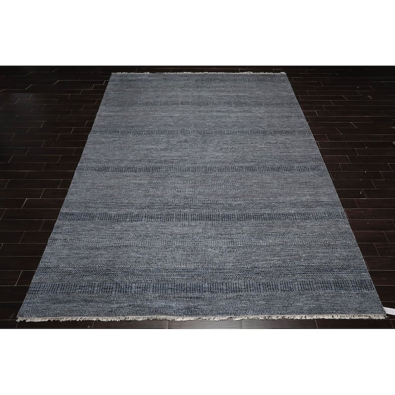 Hand Knotted Blue Tibetan Wool and Silk Oriental Area Rug (10x14) - 10' x 14'