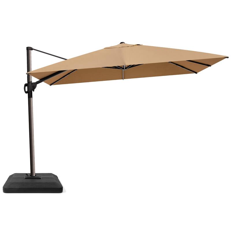 9 FT x 11.5 FT Outdoor Patio Cantilever-Offset Umbrella with 4-Piece Fillable Weighted Base - Tan