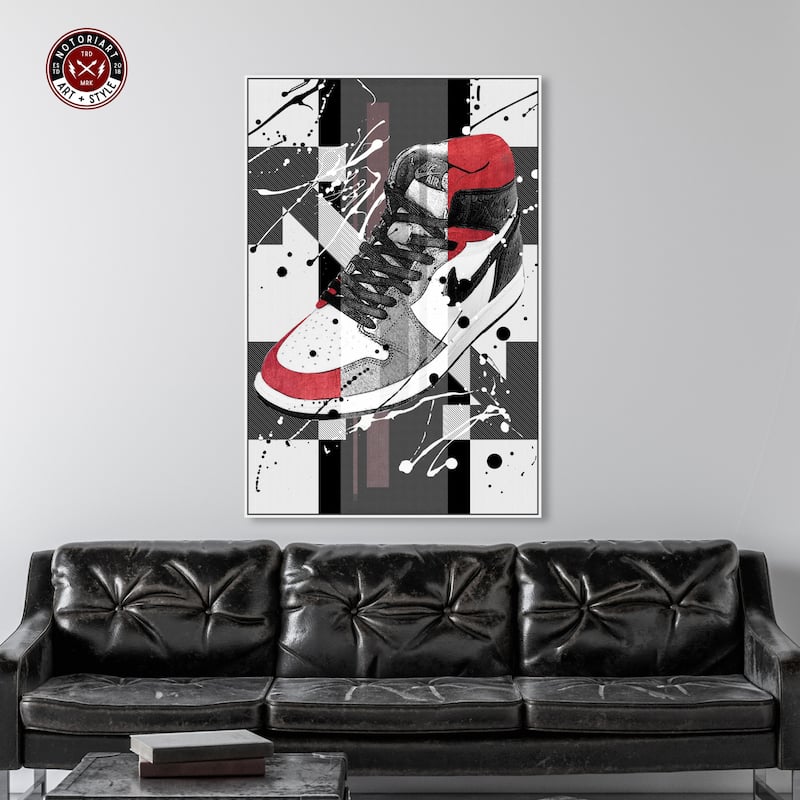 Notoriart Flashy Red Sneaker Framed Sneaker 1 Piece Canvas Wall Art