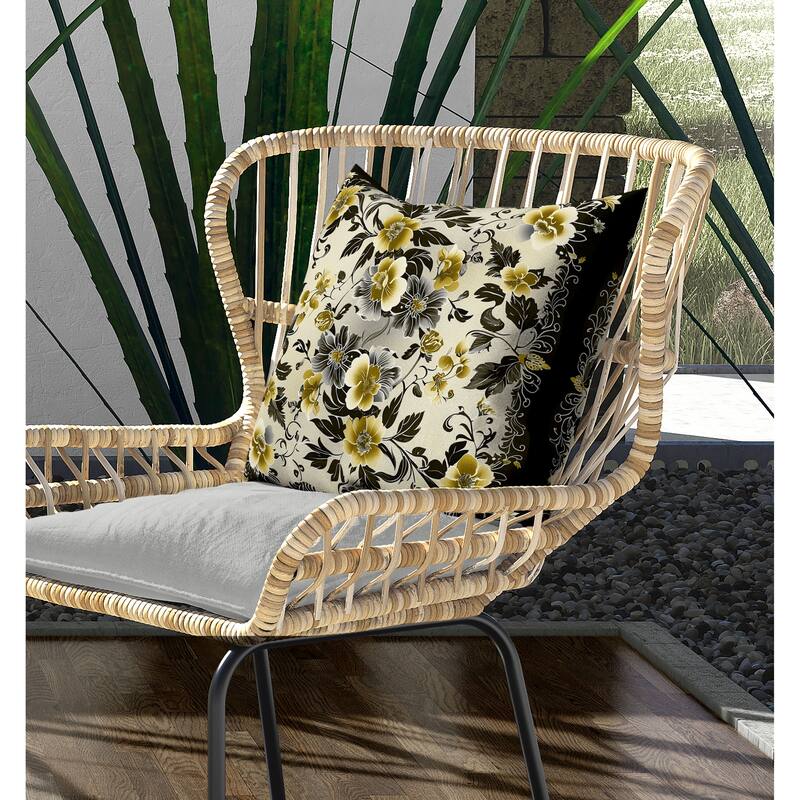 Flower Hub Indoor/Outdoor Reversible Throw Pillow Black and Green