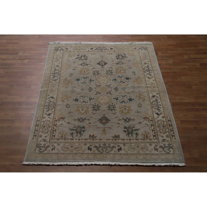 Hand Knotted Oriental 100% Wool Carpet Transitional Floral Greys & Charcoal Oushak Area Rug - 6' 0'' X 5' 1''