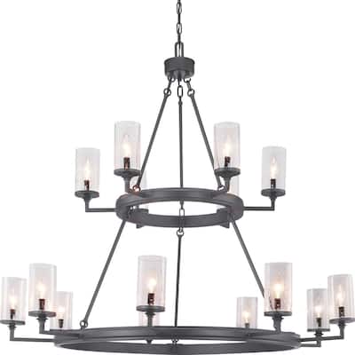 Gresham Collection 15-Light Graphite Clear Seeded Glass Farmhouse Chandelier Light