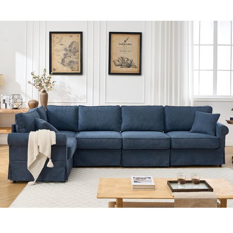 Modern L-Shaped 5-Seat Reversible Sectional Sofa Corner Couch with Rolled Arms for Living Room Apartment