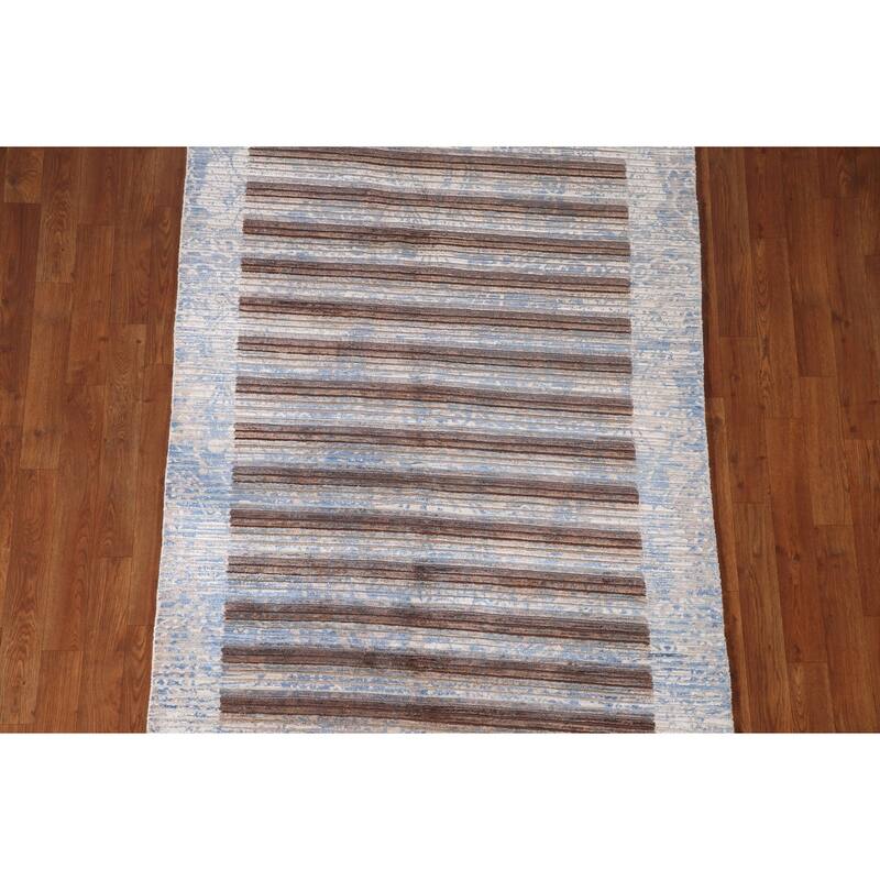 Striped Abstract Accent Rug Wool Carpet - 3'11"x 6'0"